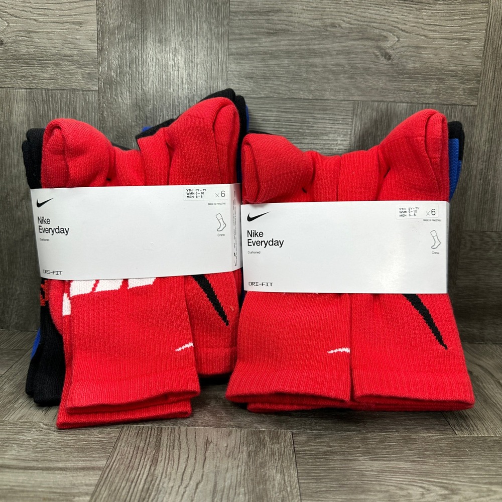 Nike Everyday Crew Socks Kids Medium Red Blue Black Athletic NEW SK0066-957